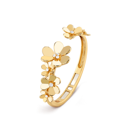 Gold Floral Diamond Ring – Elegant Flower Design Open Ring for Women