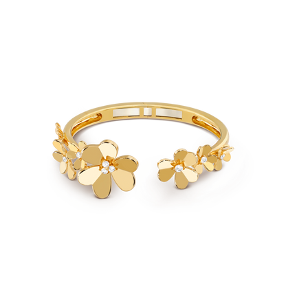 Gold Floral Diamond Ring – Elegant Flower Design Open Ring for Women