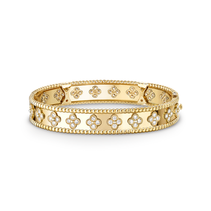 Luxury Gold Clover Bangle Bracelet – Diamond-Style Floral Bangle for Women