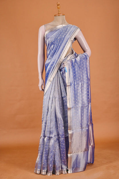 Vellotis Sky Blue Tissue Silk Saree with Polka Dot Weave – Elegant Festive & Party Wear