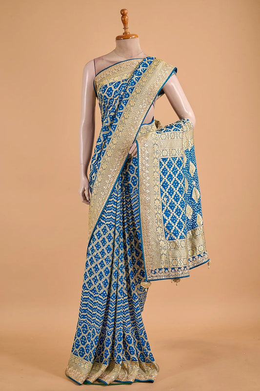 Vellotis Royal Blue & Gold Banarasi Silk Saree with Zari Work – Festive & Wedding Wear