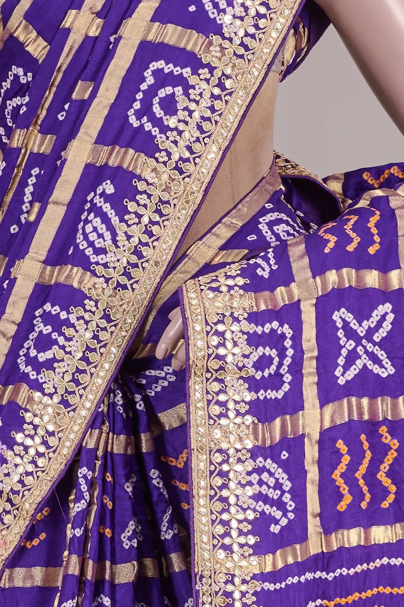 Vellotis Royal Purple Bandhani Silk Saree with Embroidered Border – Festive & Wedding Wear