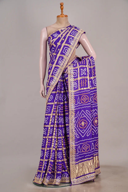 Vellotis Royal Purple Bandhani Silk Saree with Embroidered Border – Festive & Wedding Wear