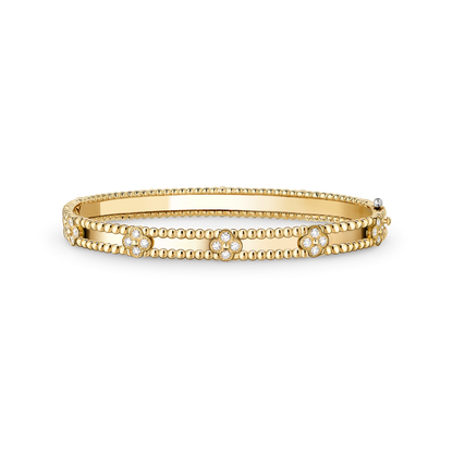 Gold Clover Bangle Bracelet – Diamond Accent Luxury Bracelet for Women